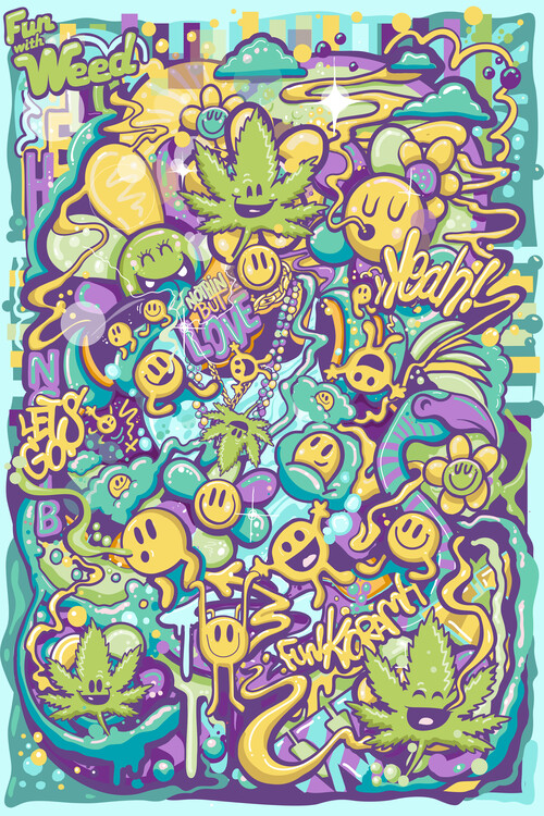 Poster fun with weed thc stoned cannabis marijuana mary jane