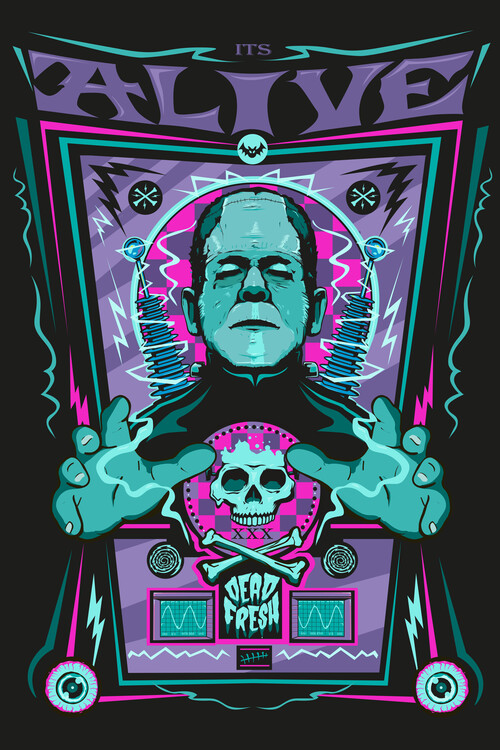 Poster Frankenstein Psychedelic rock art horror goth rockabilly