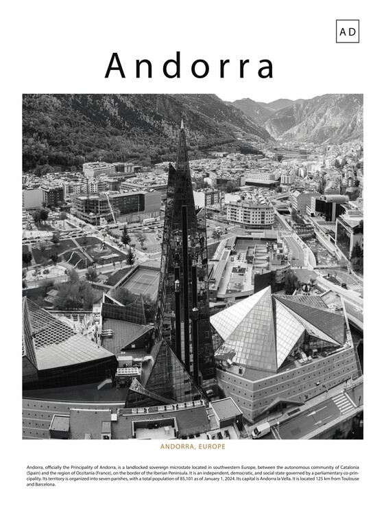 Poster Urban landscape of Andorra in black and white