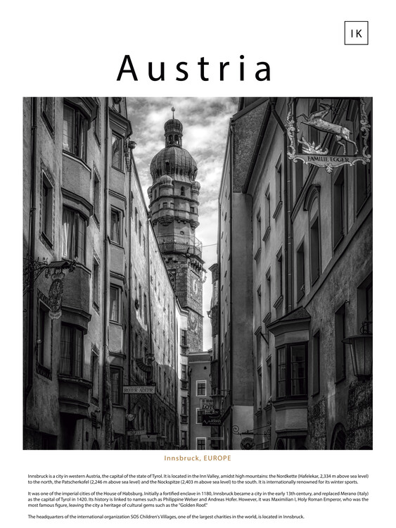Poster Innsbruck cityscape in black and white