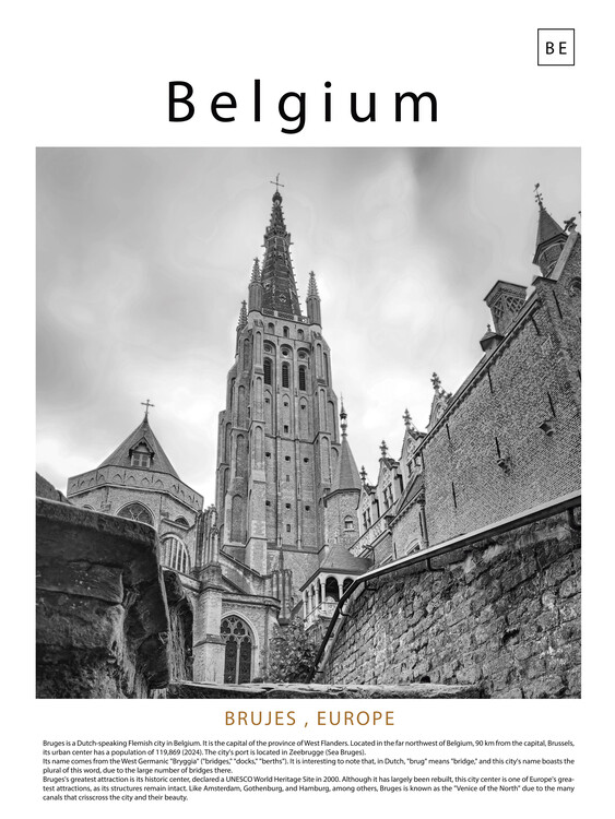 Плакат Black and white cityscape of Bruges
