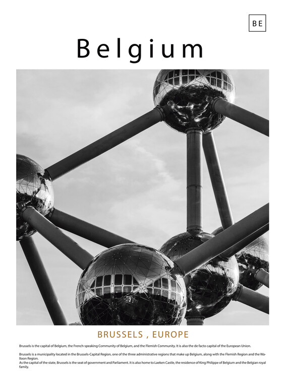 Плакат Black and white cityscape of Brussels