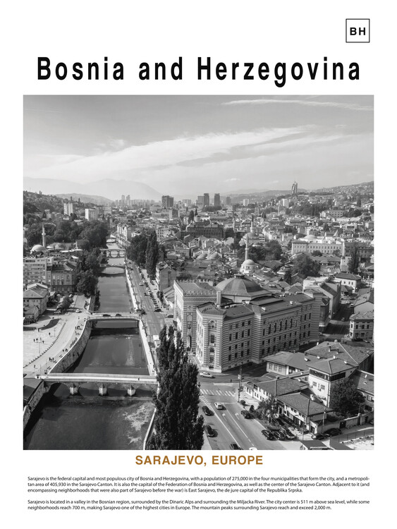 Плакат Black and white cityscape of Sarajevo