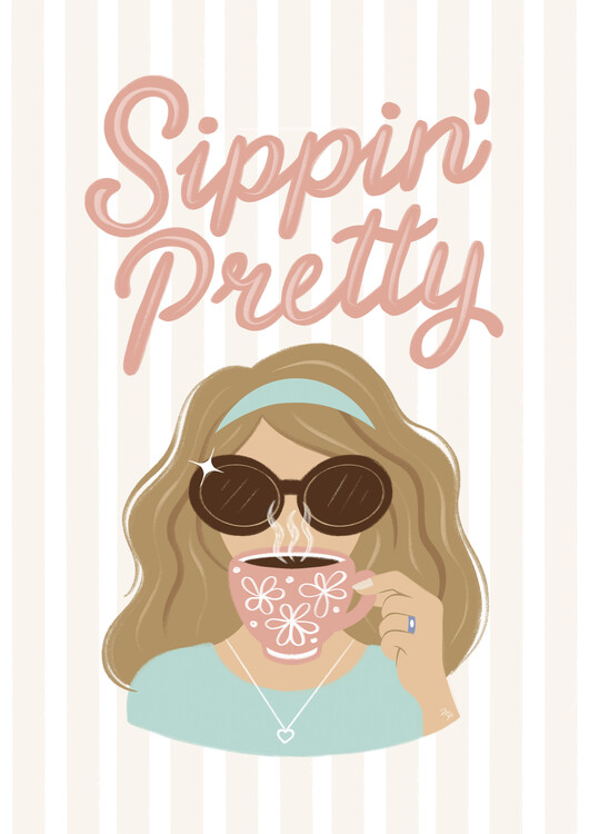 Poster Sipping Pretty Coffee Girl