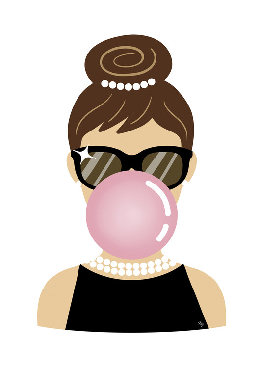 Poster Audrey Hepburn Pink Bubble Gum Portrait