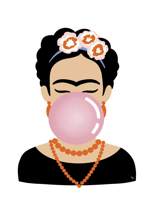 Poster Frida Kahlo Pink Bubble Gum Portrait