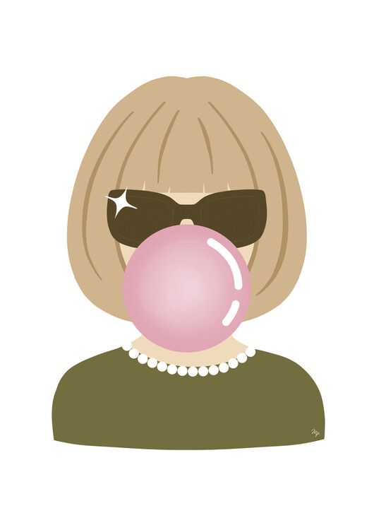Плакат Anna Wintour Vogue Pink Bubble Gum Portrait