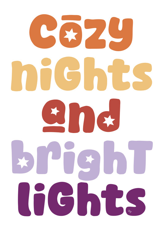 Plakat Cozy nights and bright lights xmas quote