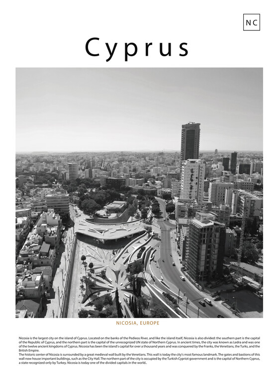 Плакат Black and white poster of a cityscape of Nicosia, Cyprus