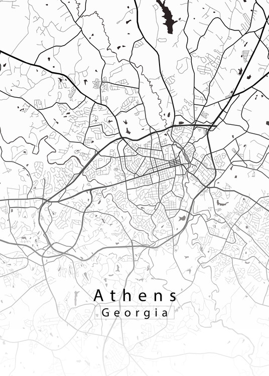 Juliste Athens Georgia City Map white