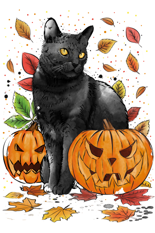 Maglietta Cat Leaves and Pumpkins