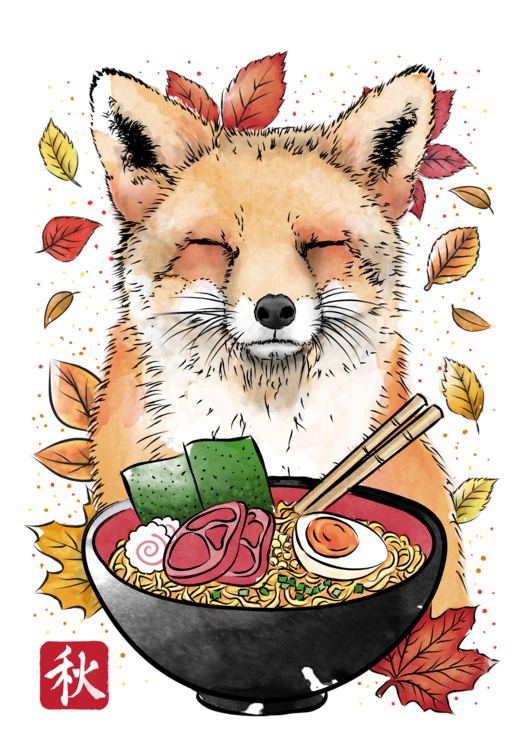 Maglietta Fox, leaves and ramen