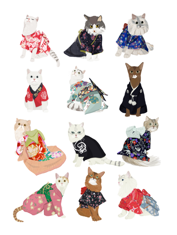 Tricou Cat In Kimono