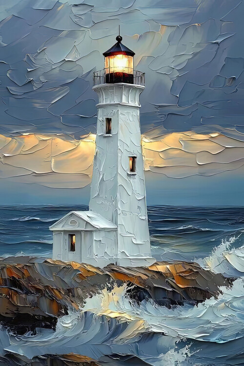 Poster Lighthouse Guiding Ships through Stormy Seas, Framed wall