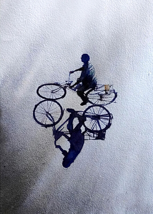 Poster Cyclist Silhouette and Reflection Ink, Room wall art ideas
