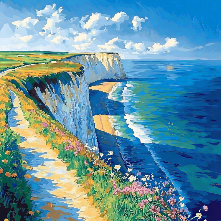 Poster Coastal Path & White Cliffs under Blue Sky, Wall mural ideas