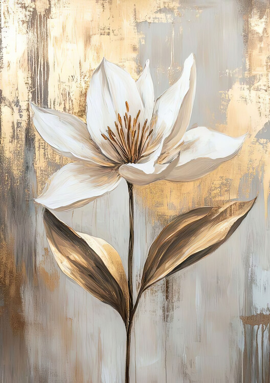 Poster Abstract Canvas of Gold & Grey White Lily, Room Wall Decor