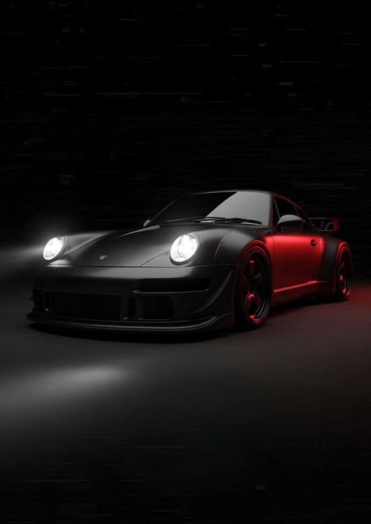 Canvas Print Porsche 911: Dark. Red. Lit.