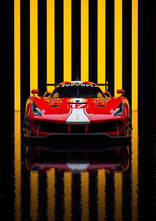 Poster Ferrari 488 GT3 – The Race-Ready Red: Frontal Dominance
