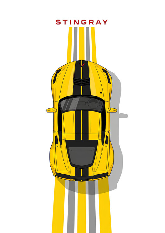 Poster Yellow Chevrolet Corvette C8 Stingray Top View