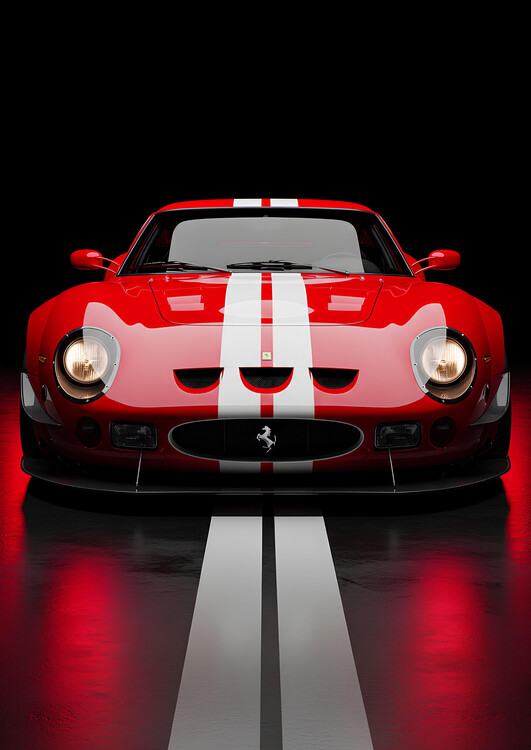 Poster Classic Ferrari 250 GTO Front View in Rosso Corsa Red