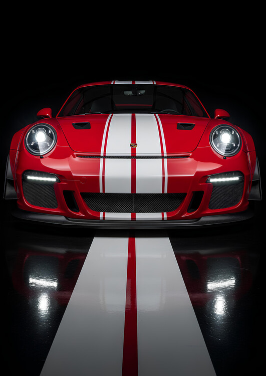 Poster Porsche 911 GT3 RS Red with White and Red Racing Stripes