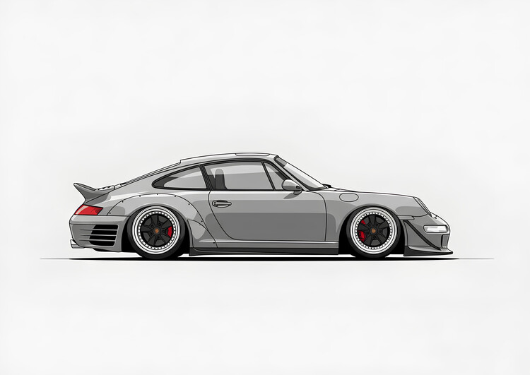 Canvas Print Stanced Porsche 911 996 Turbo RWB Style in Silver Gray