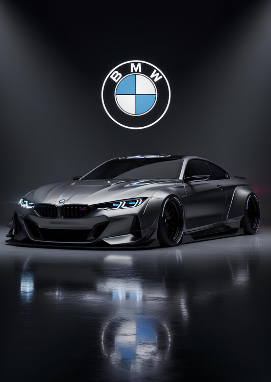Poster Custom BMW M4 G82 Wide Body Kit in Matte Gray