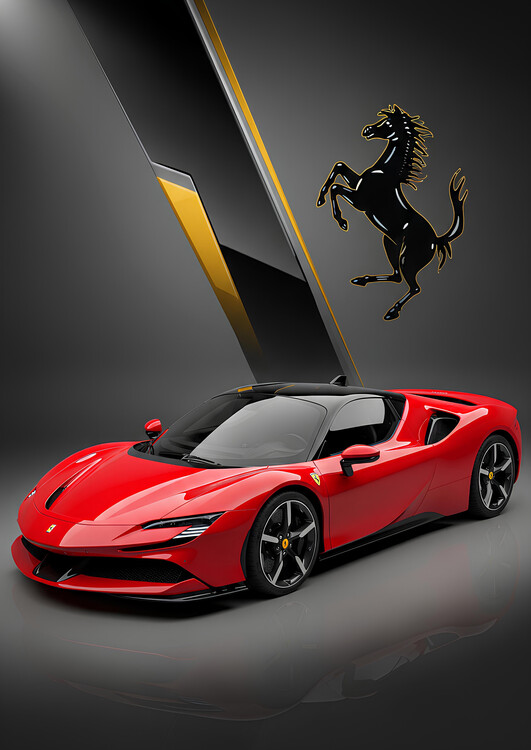 Poster Ferrari SF90 Stradale in Rosso Corsa Red with Black Accents
