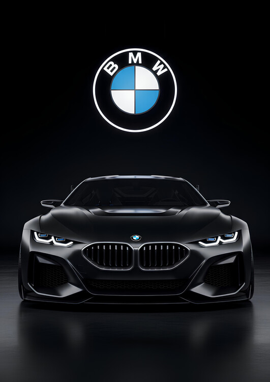 Poster BMW Concept Car in Matte Black with Blue LED Headlights