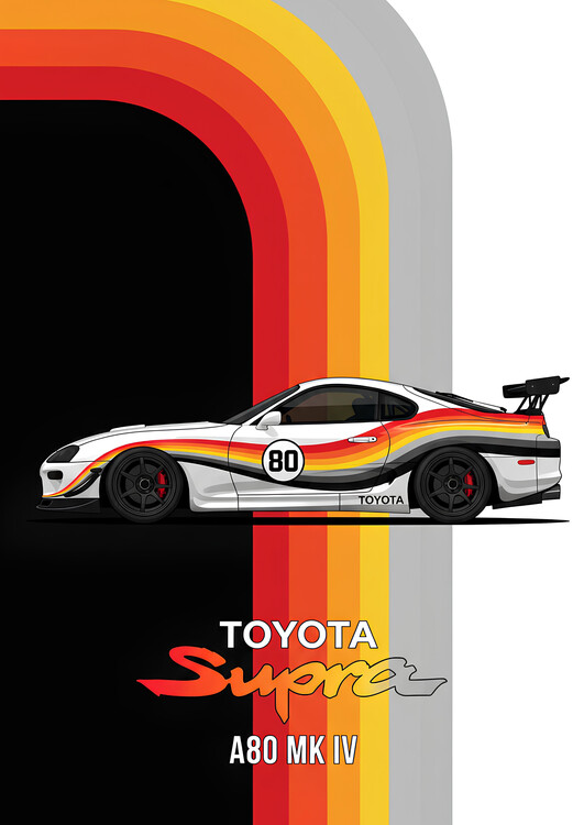 Poster Toyota Supra A80 MK IV with Retro 70s Racing Livery