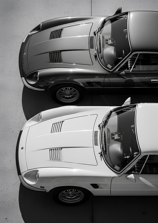 Poster Two Classic Cars Top Aerial View 1960s Sports Cars