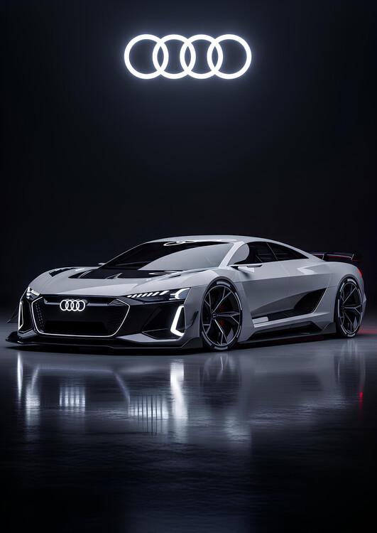 Poster Audi E-Tron Vision GT Concept in Silver Gray