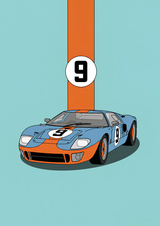 Poster Ford GT40 Gulf Racing Livery in Light Blue and Orange