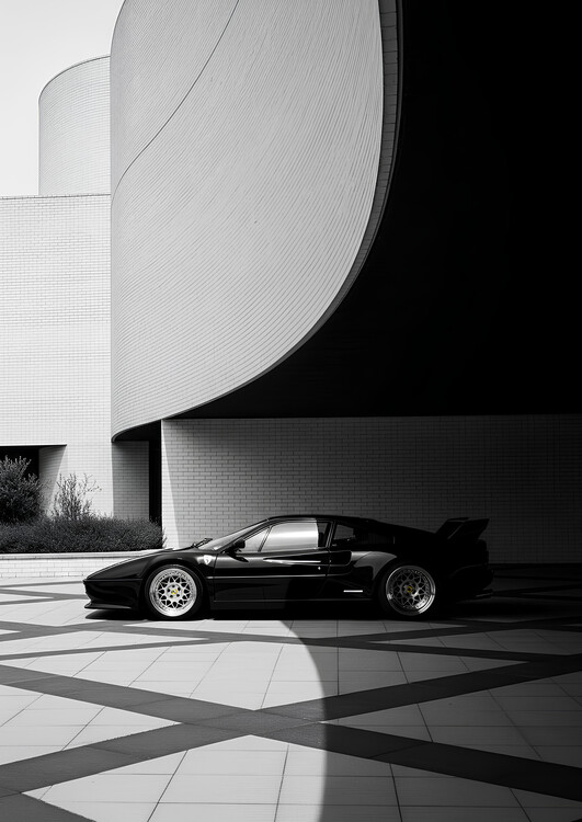 Poster Ferrari 308 GTB in Black - Side Profile Black and White