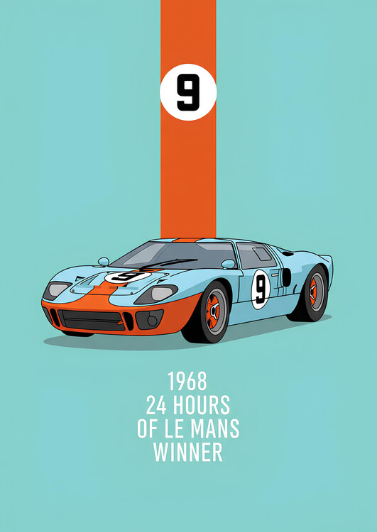 Poster Ford GT40 Number 9 Gulf Racing Livery Le Mans Winner
