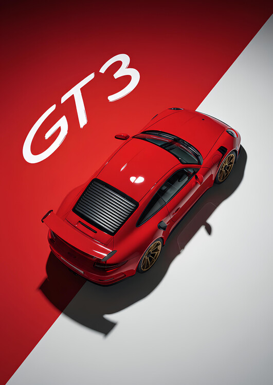 Poster Porsche 911 GT3 997 in Guards Red with Gold BBS Wheels
