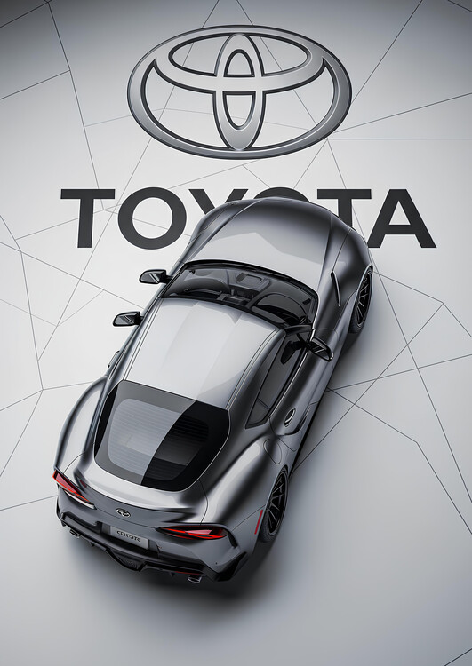 Poster Toyota GR Supra A90 MK5 in Matte Gray Top Aerial View