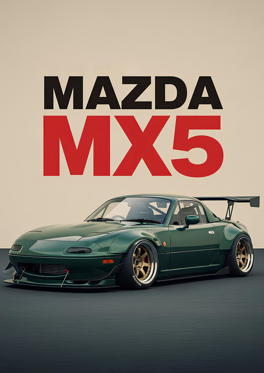 Poster Mazda MX-5 Miata NA in Racing Green with Wide Body Kit