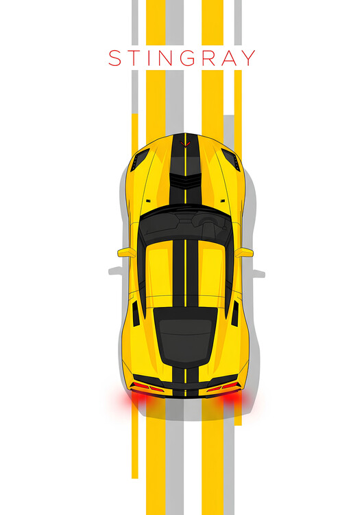 Poster Chevrolet Corvette C8 Stingray Illustration in Yellow