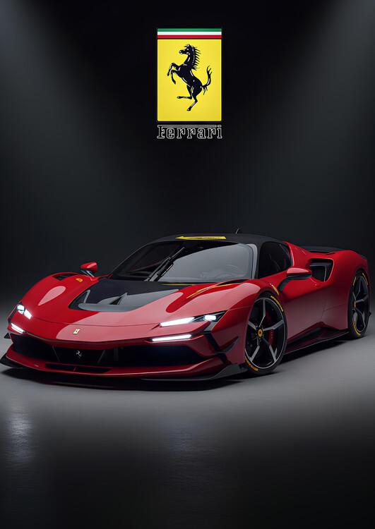 Poster Ferrari SF90  with Black Carbon Fiber italian Hybrid