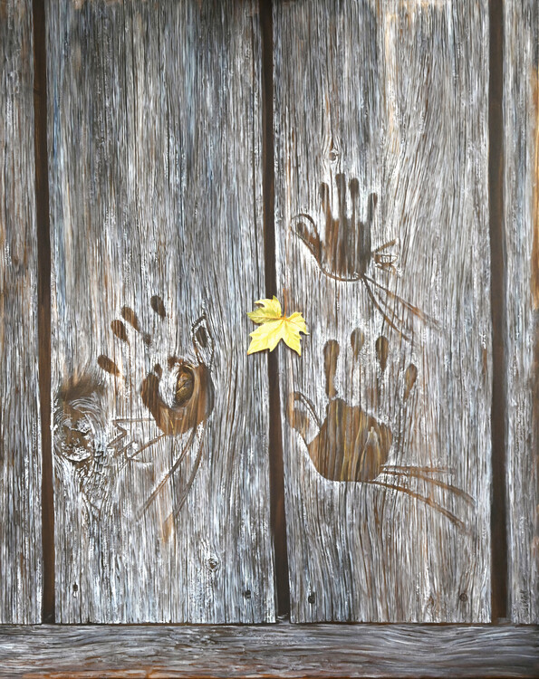 Poster Handprint Birds in the Wooden Grain