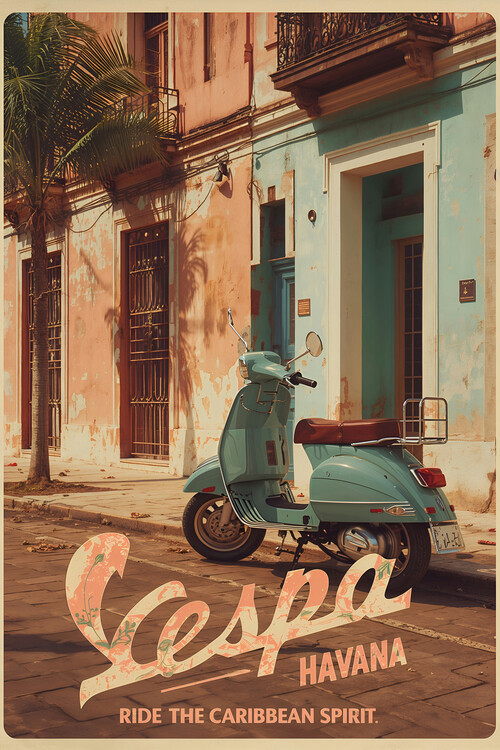 Poster Vespa Havana Vintage Poster – Ride the Caribbean Spirit