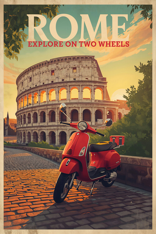 Poster Vintage Vespa Roma - Explore on two Wheels