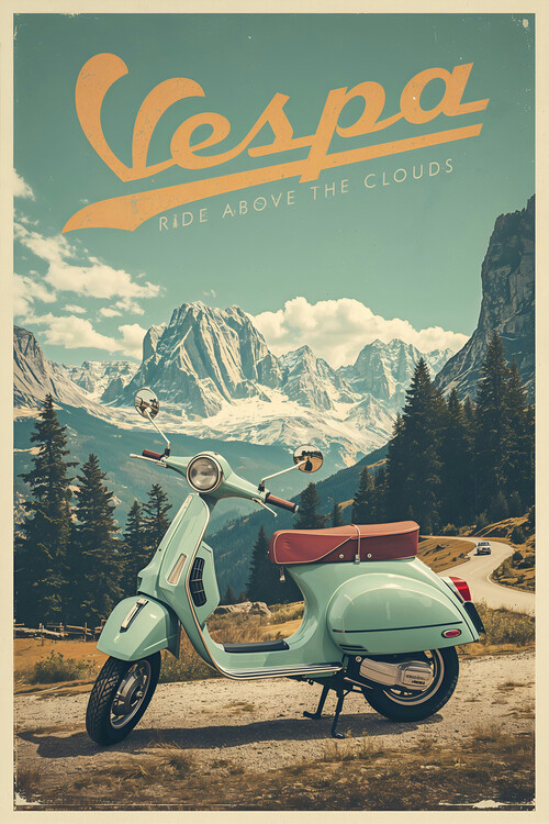 Poster Vespa Dolomites Poster – Vintage Alpine Scooter Art