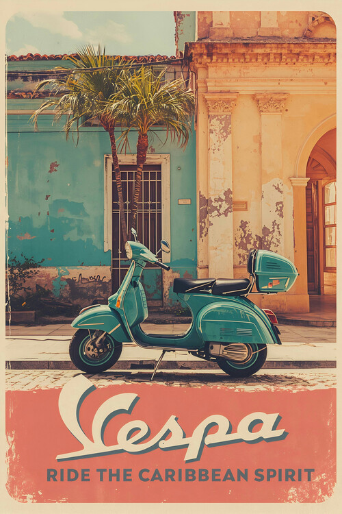 Poster Vespa Havana Vintage Poster – Retro Caribbean Scooter Art