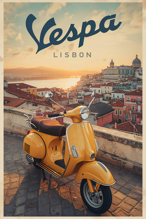 Poster Vespa Lisbon Vintage Poster – Sunset Art Print