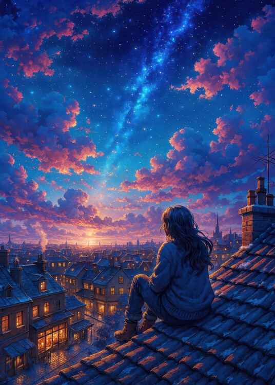 Poster Dreamer on the Rooftops at Twilight