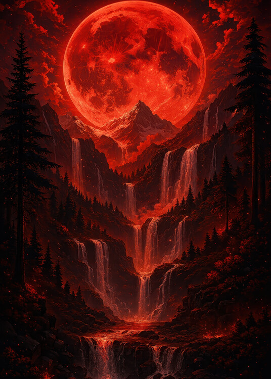 Poster Blood Moon Over the Crimson Falls