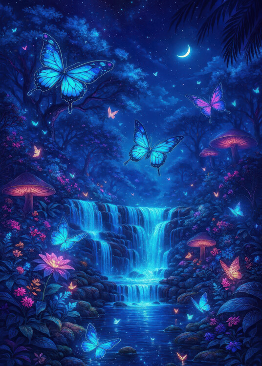 Poster Moonlit Garden of Enchanted Butterflies